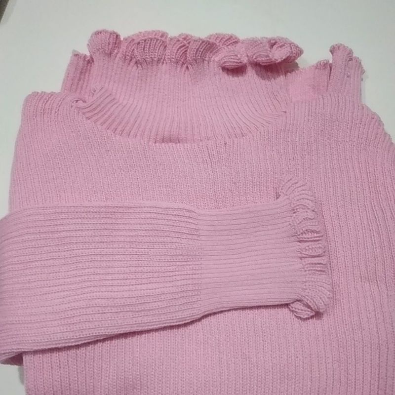 DAISY CURLY SWEATER | TURTLENECK KRIWIL LENGAN PANJANG | SWEATER KRIWIL-Pink baby