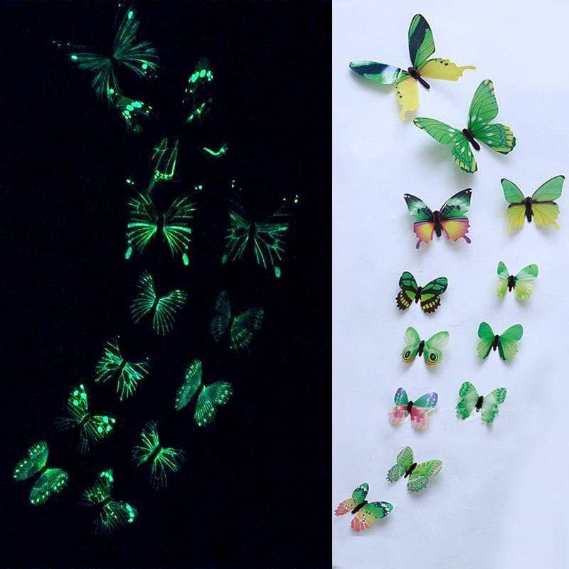 LF - Stiker Dinding 3D Glow in the Dark Motif Kupu-kupu Tempelan Dinding Butterfly Import KP02