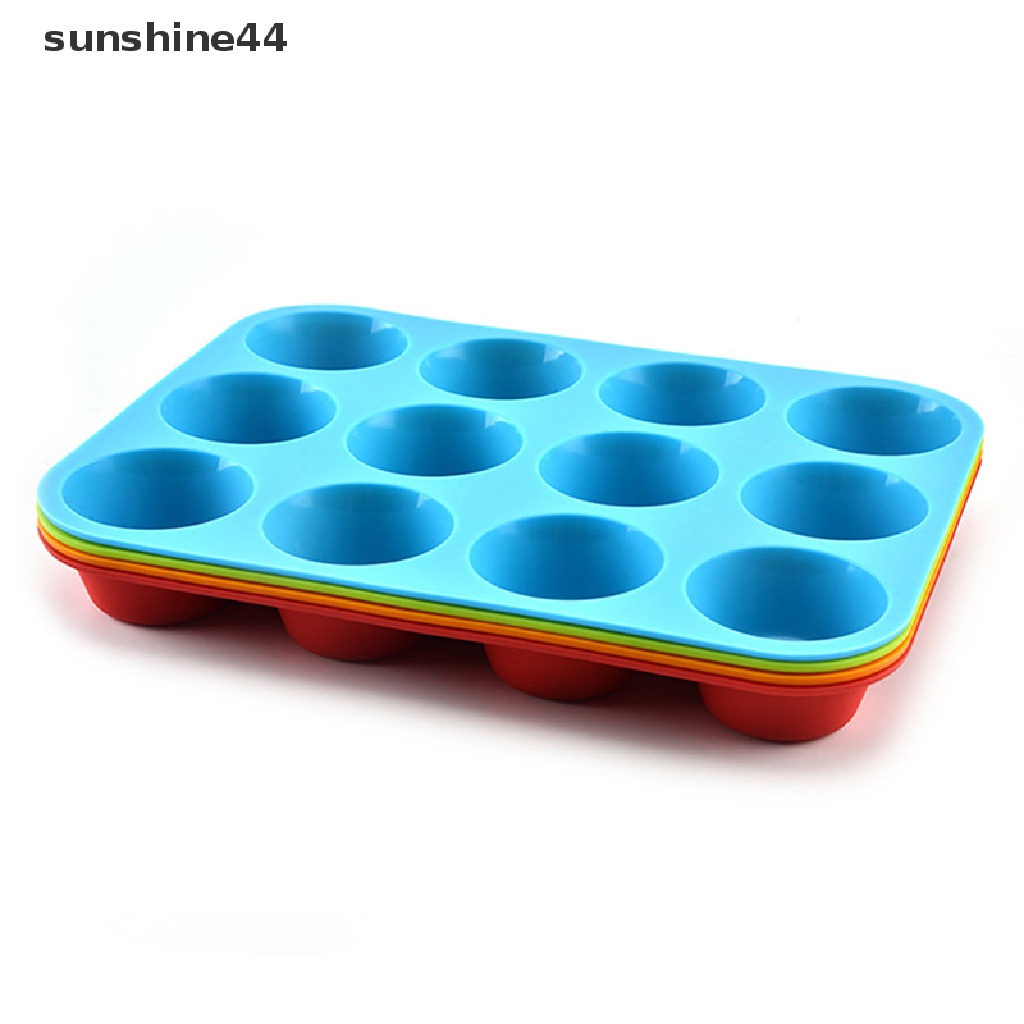 Sunshine Cetakan Cupcake / Muffin 12 Slot Bahan Silikon Anti Lengket Dapat Dicuci