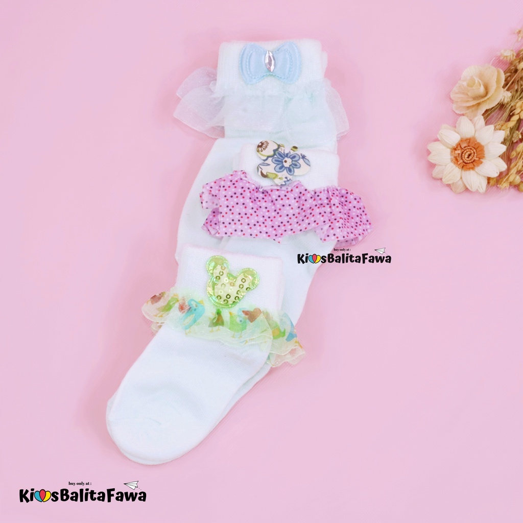 [HIJAU MUDA] Kaos Kaki Pita Renda &amp; Prewalker Socks 3D Bayi / Anti Slip Raju Halus Baby Perempuan Import Murah Polos Stretch Babycinnamon