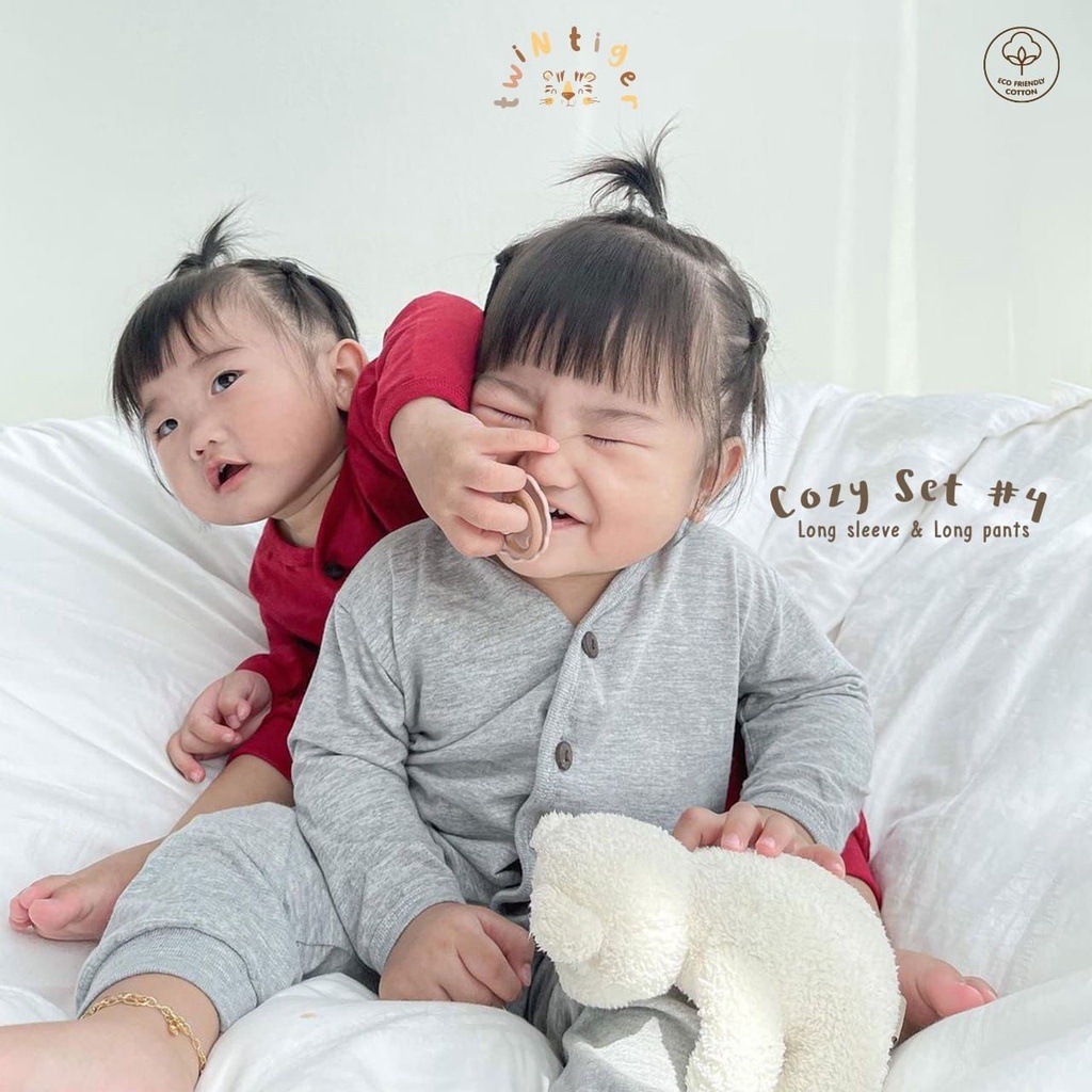 Twin Tiger Setelan Panjang Cozy  Twin Tiger Long Sleeve Cozy Set Setelan Piyama Panjang  Baju Panjang Celana Panjang Anak 3M-18M COMFY EARTH SERIES