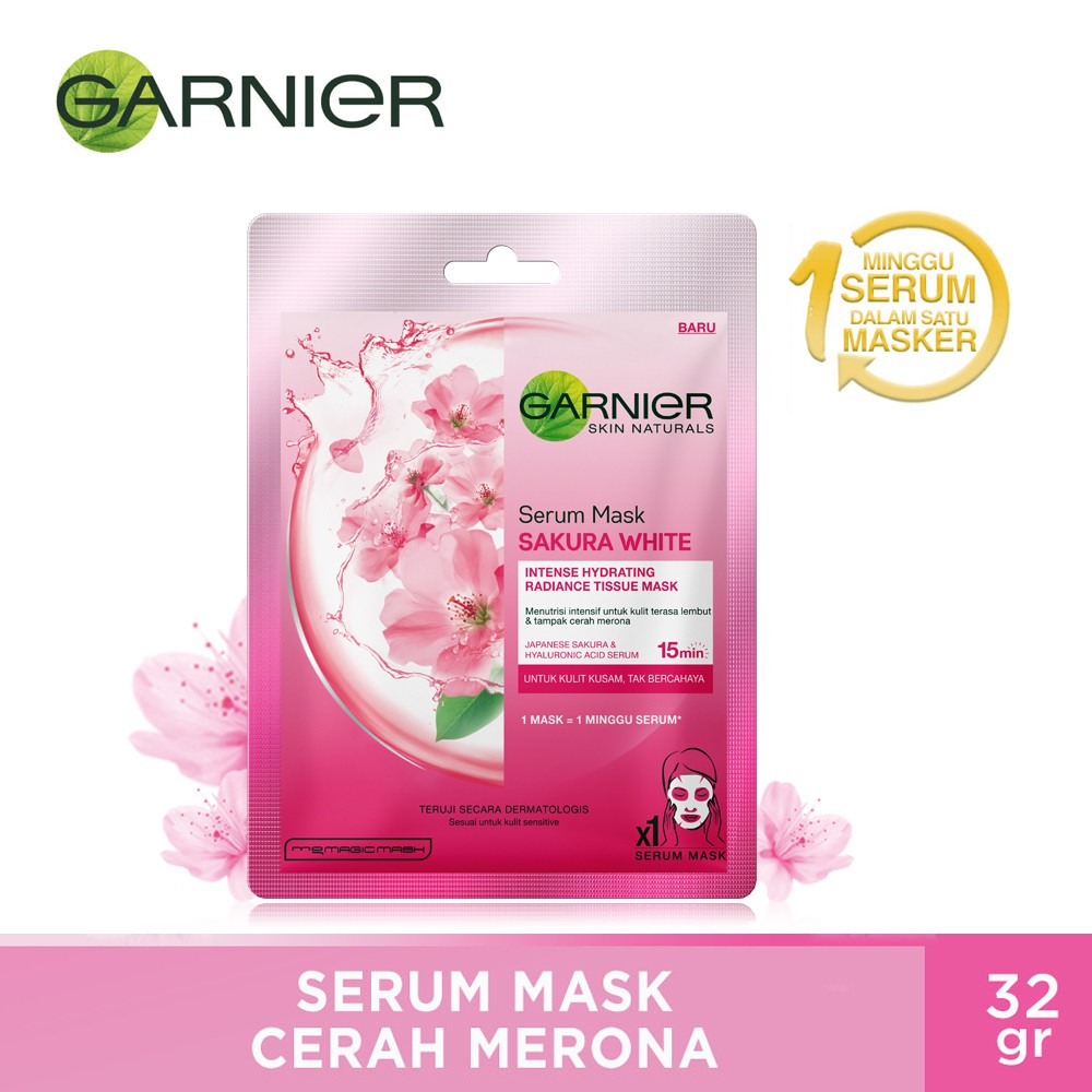 Garnier Serum Mask Hydra Bomb Sakura White Skin Care (Masker Wajah Untuk Kulit Cerah Merona)