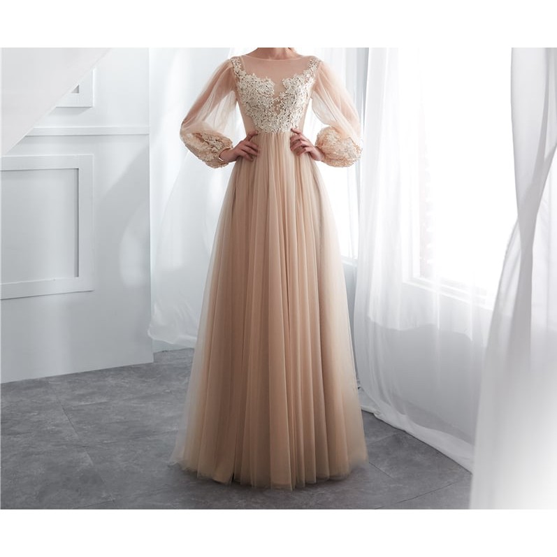 Gaun pengantin gaun malam Gaun indah bersulam dengan kain berkualitas tinggi