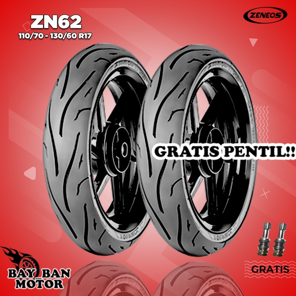 Paket Ban Motor MOGE (Motor Batangan) // ZENEOS ZN62 110/70 - 130/60 Ring 17 Tubeless ban motor tubles ring 17 tubles