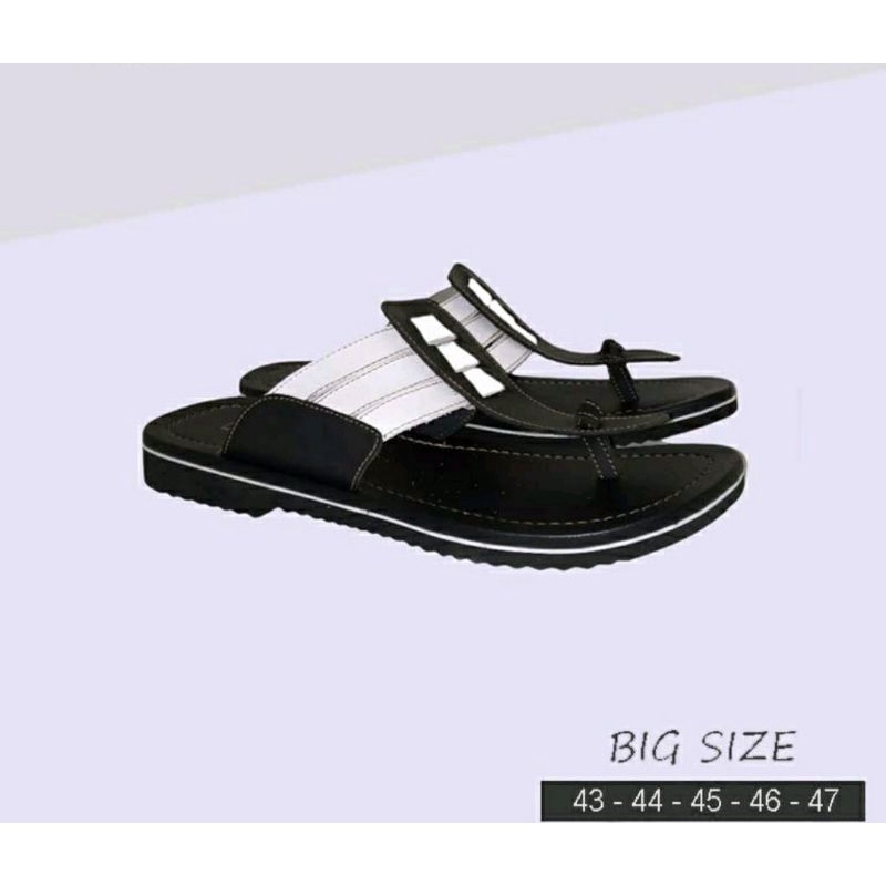 Sandal Kulit JOC10Black Ukuran Besar 43-47 Sendal Jepit Premium Lebaran JUMBO Size Kaki Gemuk Lebar Bapak, 44