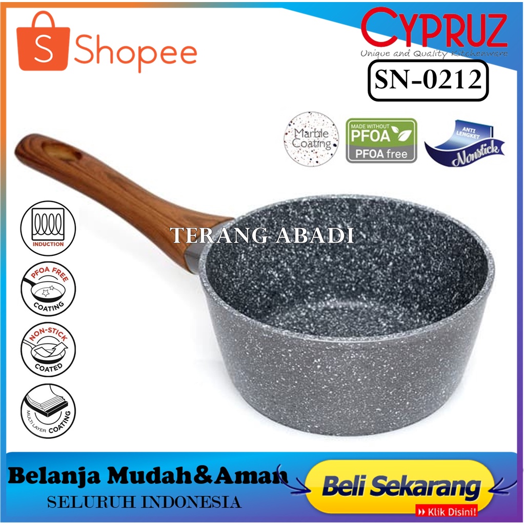 Cypruz SN-0212 Sauce Pan Induksi Marble Sauce Pan Marble Coating Series 18 cm SN-0212 Induksi Gagang
