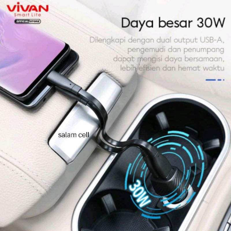 Charger Mobil Motor Car Charger VIVAN Casan Mobil 2 Ports USB-A 30W 3A QC3.0 Fast Charging Garansi 1 Tahun