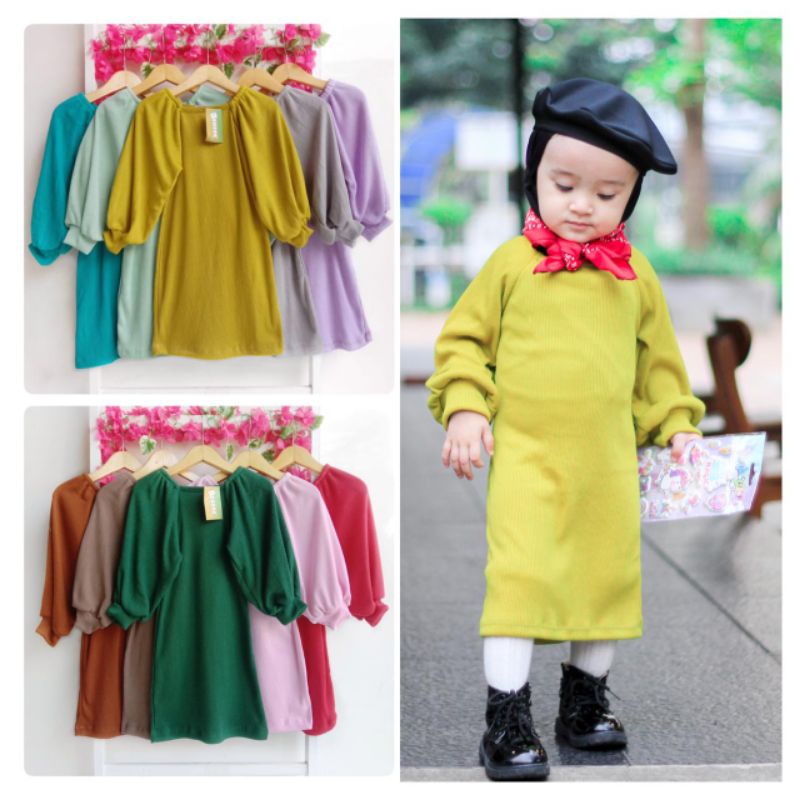 Baju Pesta Dress Anak Perempuan Kamila Lengan Panjang Balon Premium Usia 1 2 3 4 5 Tahun