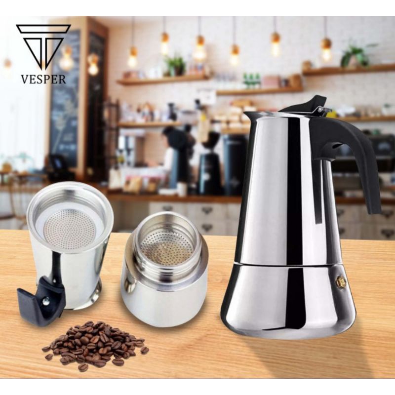 300ml Teko Kopi Moka Pot Stainless Espresso Coffee Maker untuk 6 cup Alat Seduh Kopi Modern ekpreso coffee espresso coffe espreso kopi maker esspresso