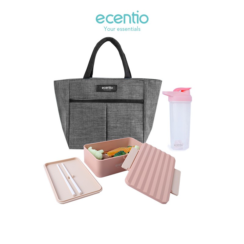 

Ecentio 3pcs Lunch Box set/Kotak Makan & tas bekal & shake botol/Kotak Bekal/lunch bag/free sumpit