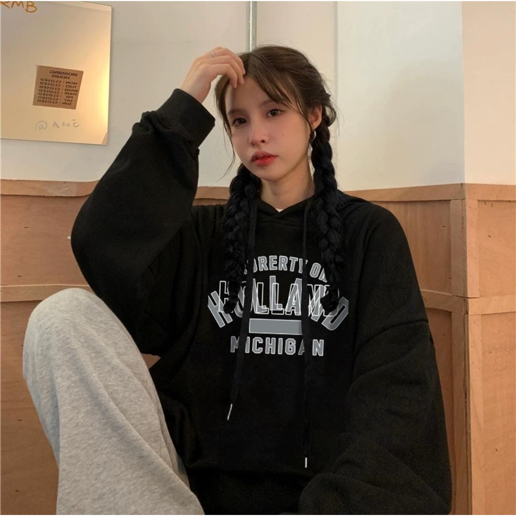 ( V1 ) PRORERTY HOLAND MICHIGAN Sweater Hoodie Wanita Mewah Oversize Fashion Kekinian Outfit Korean Style Ootd Cewek Remaja Ala Korea Bahan Fleece Premium Sweeter Hody Suiter Hoddy Switter Hudie Sweather Hodie Atasan Lengan Panjang LD 100 120 BB 40 45 50-1