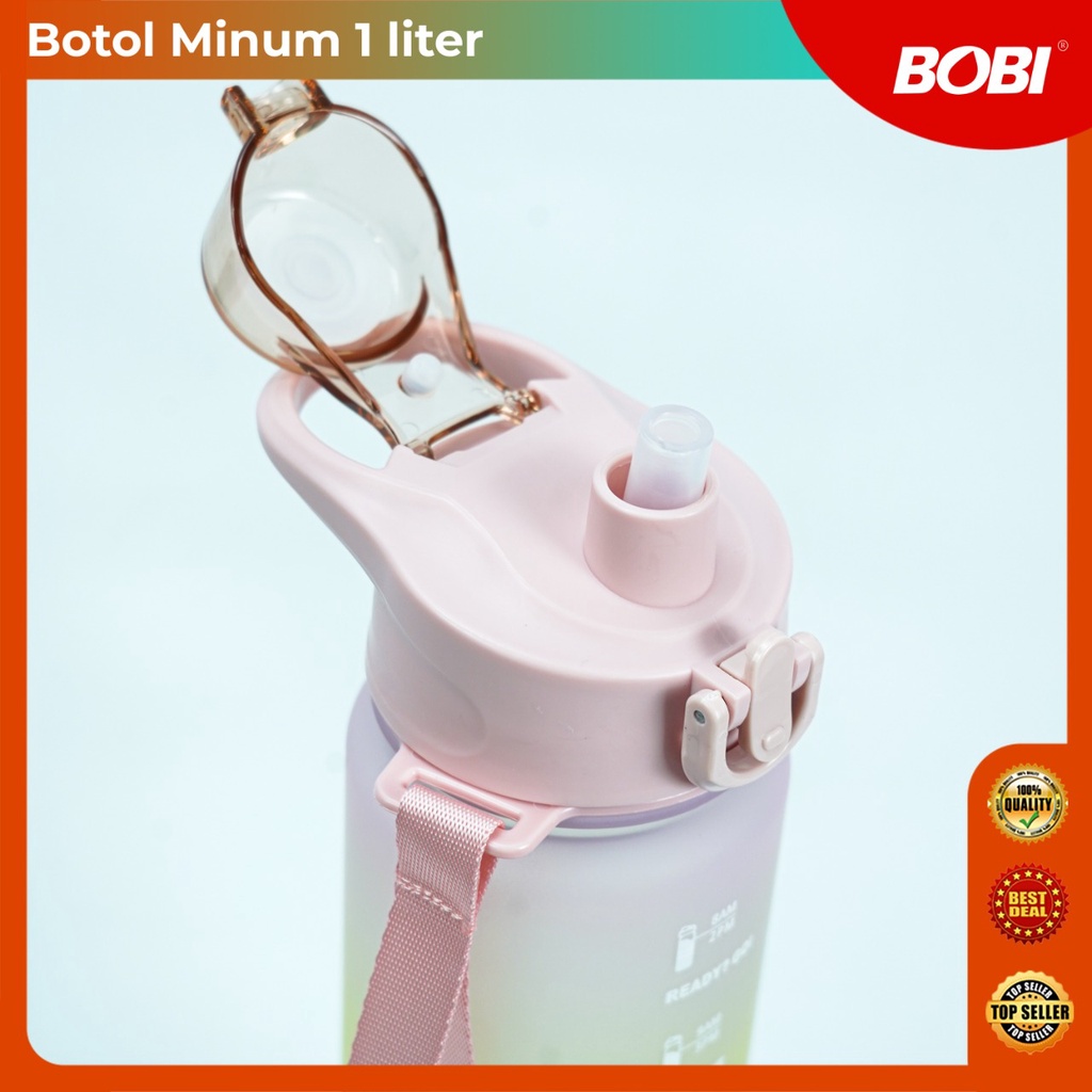 Botol Air Minum Motivasi 1 Liter kode 268-1 / Botol Viral 1 Liter Warna Gradasi / Botol Minum + Sticker Lucu Bobi