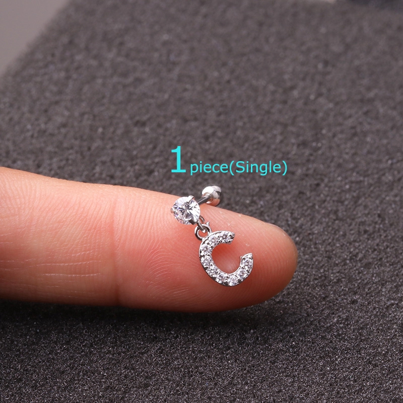 1Piece A-T Letter Steel Barbell Earrings Gold Silver Daith Cartilage Rook Tragus helix Piercing 20G