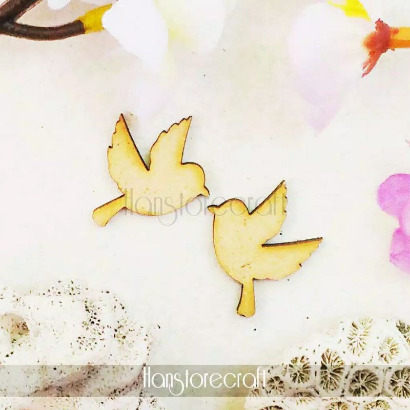 Burung Couple Mini Kayu Chipboard