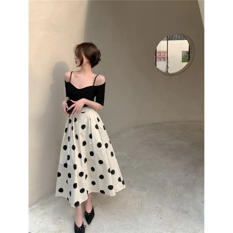 5124 Rok polka payung import wanita terbaru Rok payung polka import cewek Korea Fashion wanita Korea