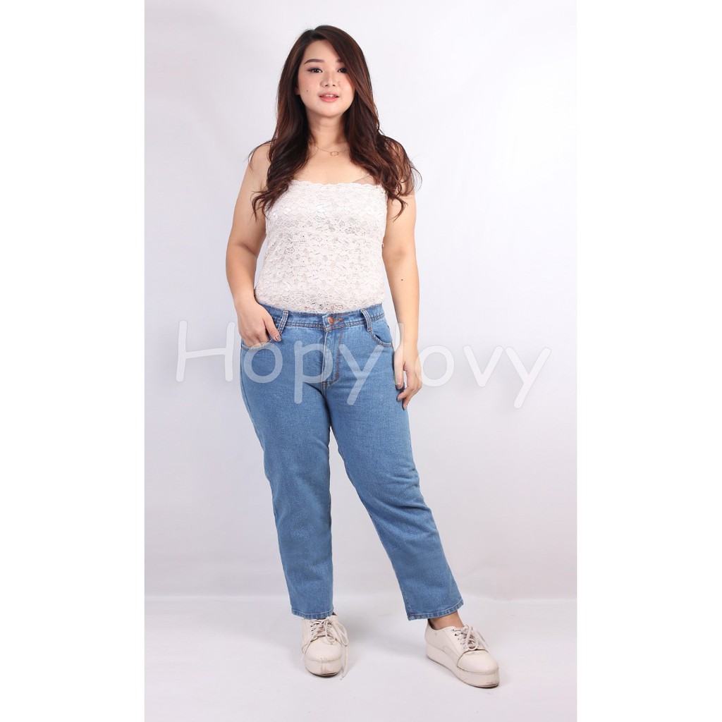 HOPYLOVY - Celana Wanita Plain Boyfriend Jeans UKURAN JUMBO (SIZE 31 - 36)