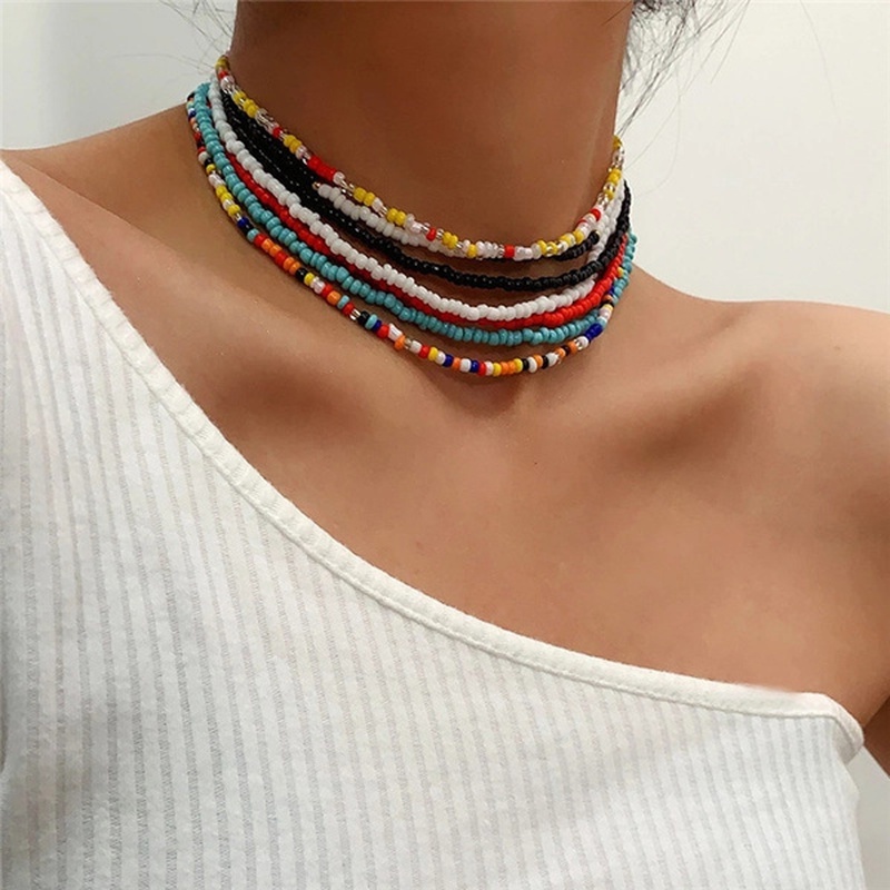 Kalung Choker Manik-Manik Warna-Warni Gaya Boho Korea Untuk Wanita