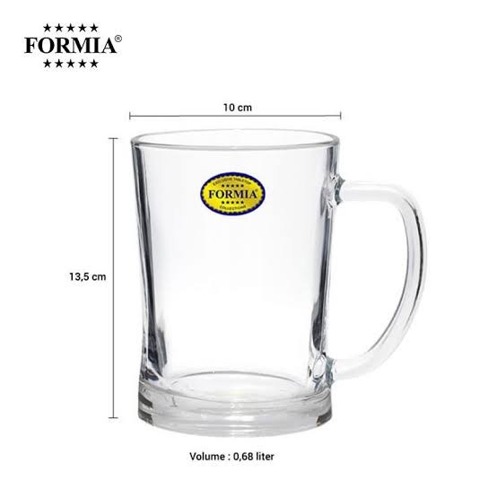 Mug Gelas Gagang Kaca Beling Bening Tebal Jumbo Besar Premium Formia 680ML Water Drink Glass Gelas M