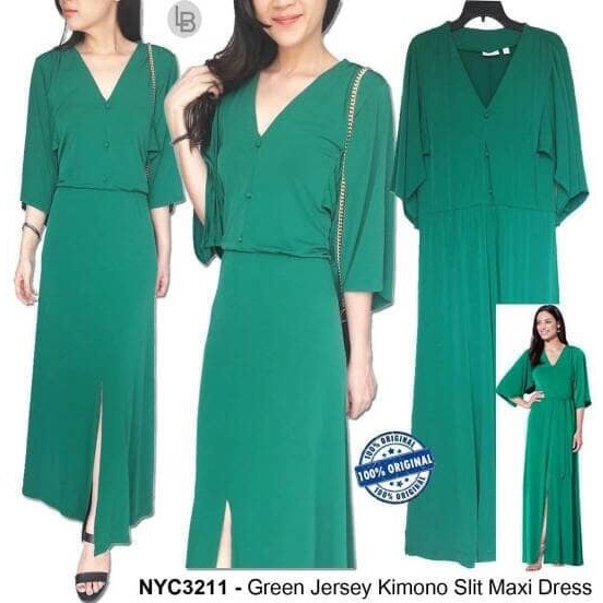 [BB] NY Company Green Jersey Kimono Slit Maxi Dress