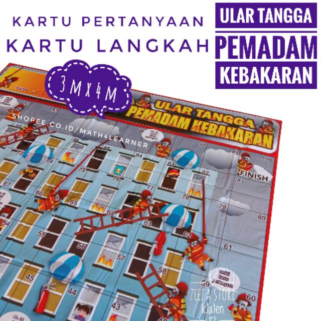 [3 m x 4 m] Permainan Ular Tangga Raksasa Pemadam Kebakaran Mainan Edukatif Anak Indonesia Size XL