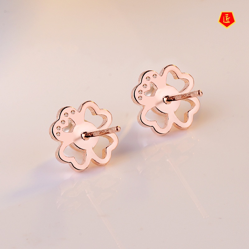 [Ready Stock]Korean Style Silver Clover Pearl Stud Earrings