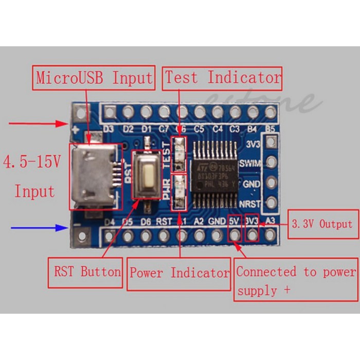 HQ ARM STM8 Devel Board Minimum System STM8S103F3P6 Module for arduino