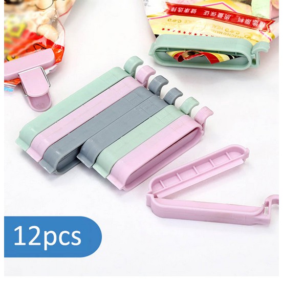 12pcs / set Klip Penjepit Kantong Makanan / snack Mini Portable Bahan Plastik Food Grade Untuk Dapur