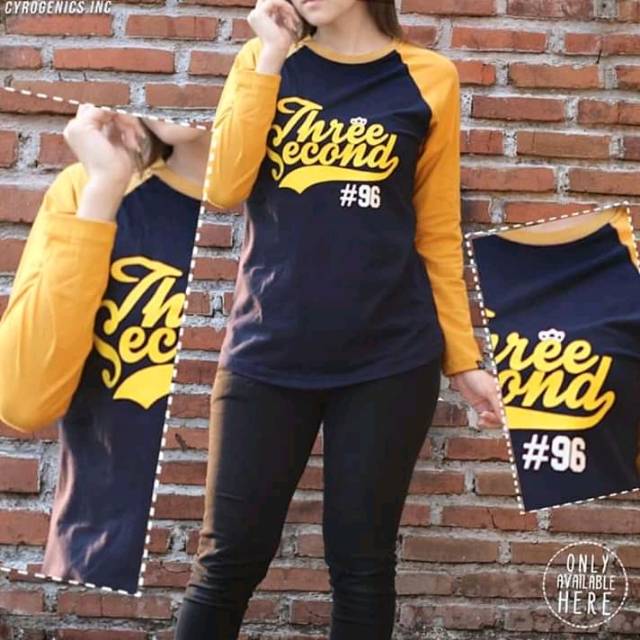 KAOS/RAGLAN PANJANG WANITA BADAN NAVY LENGAN KUNING