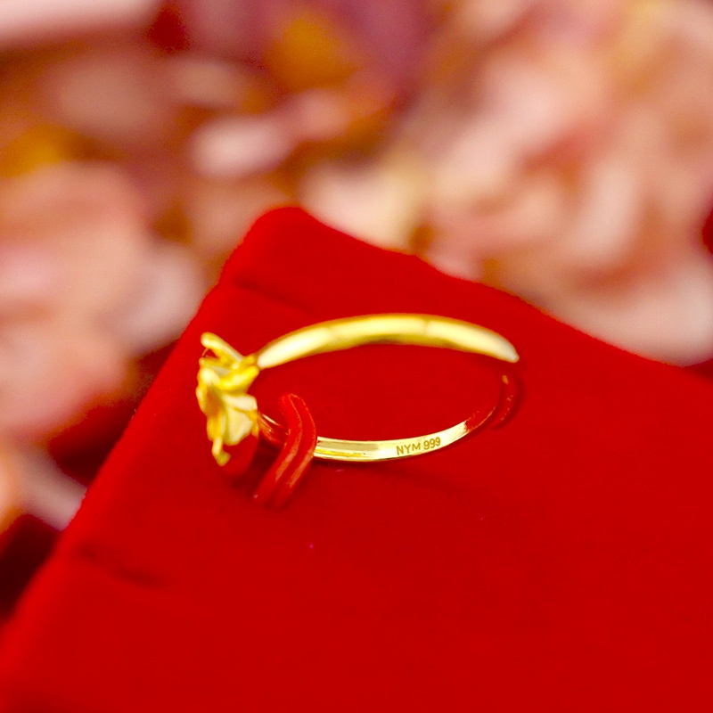 Cincin Emas Asli Kadar 375 Desain Bunga Kecil Gaya Korea Untuk Wanita