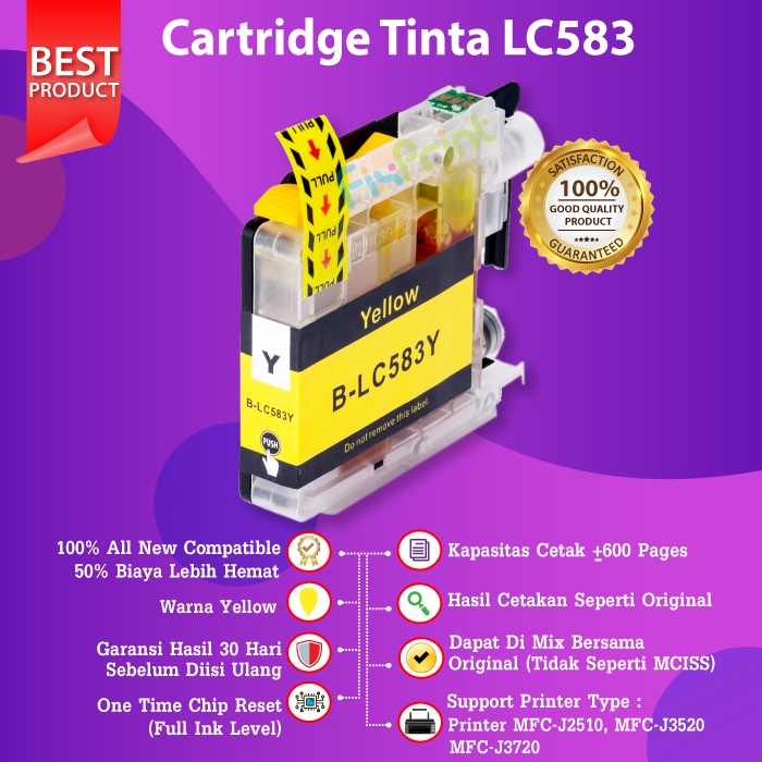 Cartridge Tinta Brther LC583 LC-583 Compatible MFC-J2510 MFC-J3520 MFC-J3720 Black Cyan Magenta Yellow