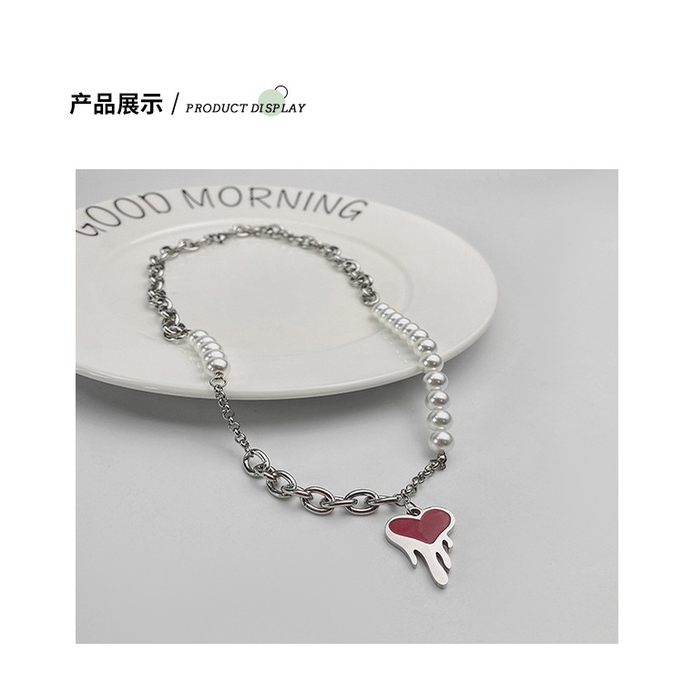 Gaya Korea niche desain Lava Merah cinta liontin kalung sweter in elegan mutiara sweater chain