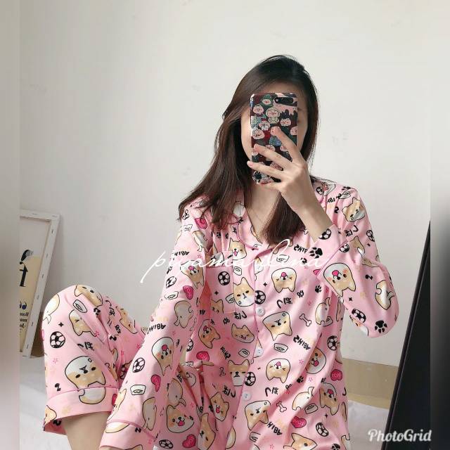 DW-39PP PiyamaWanita Dewasa / Baju Tidur Wanita Bahan Kaos Import Motip doggy