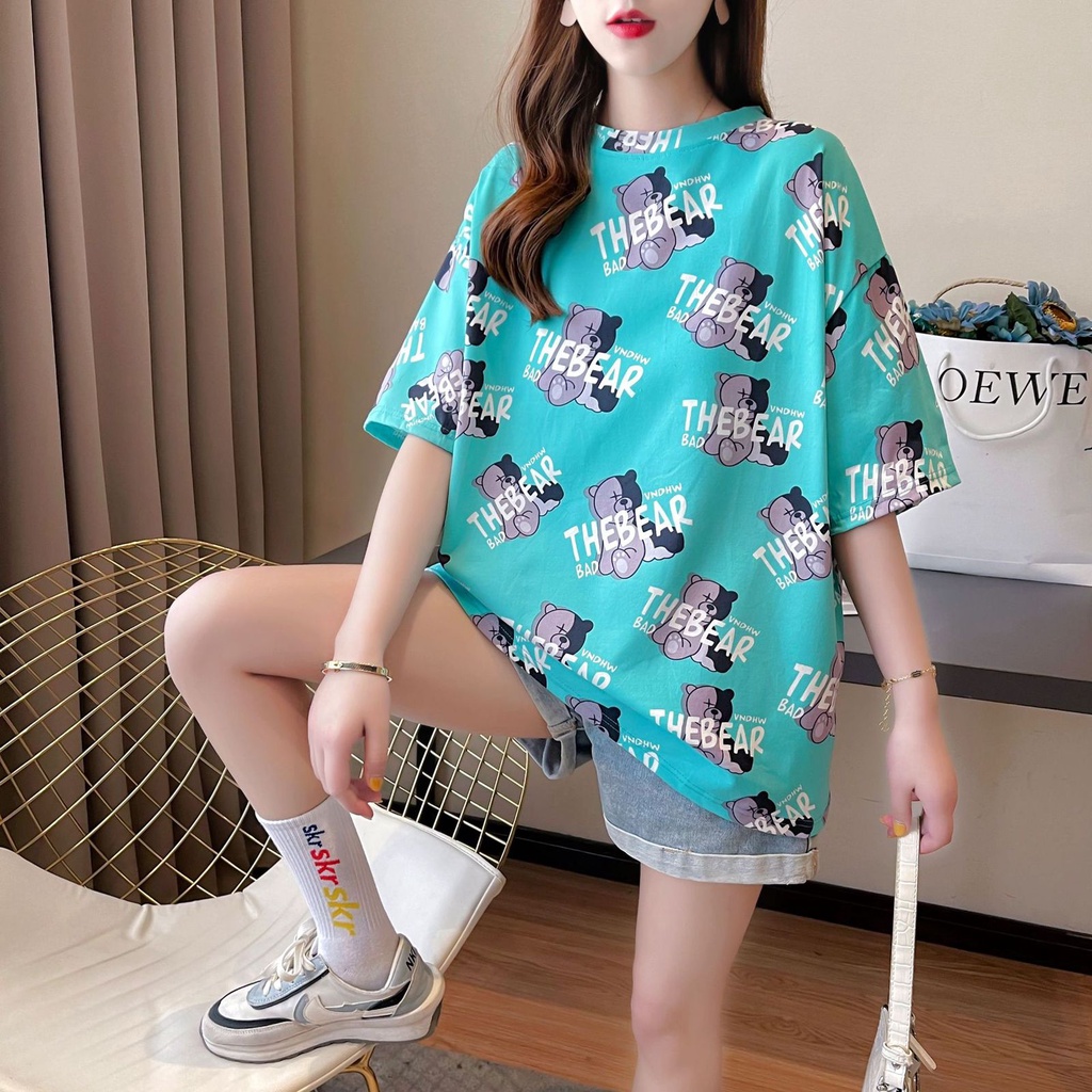 THISTLE - Oversize Tee Tshirt Wanita Model Longgar Motif The Bear Full Print