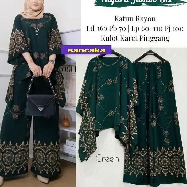 LANGSUNG KIRIM.. NIYARA JUMBO SET Baju Setelan One Set Batwing Tunik Waka Waka Kulot Celana Panjang 