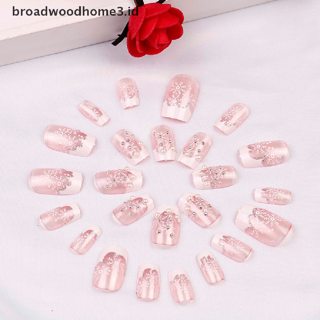 24pcs Kuku Palsu Akrilik Uv Gel Motif Snowflake Untuk Nail art