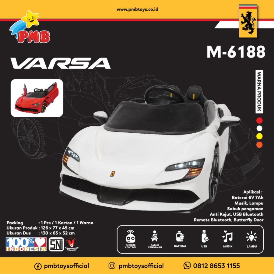 Mobil Aki Mainan varsa Anak Remote Control PMB TOYS TYPE M6188 Ferrari SNI Garansi Termurah-White
