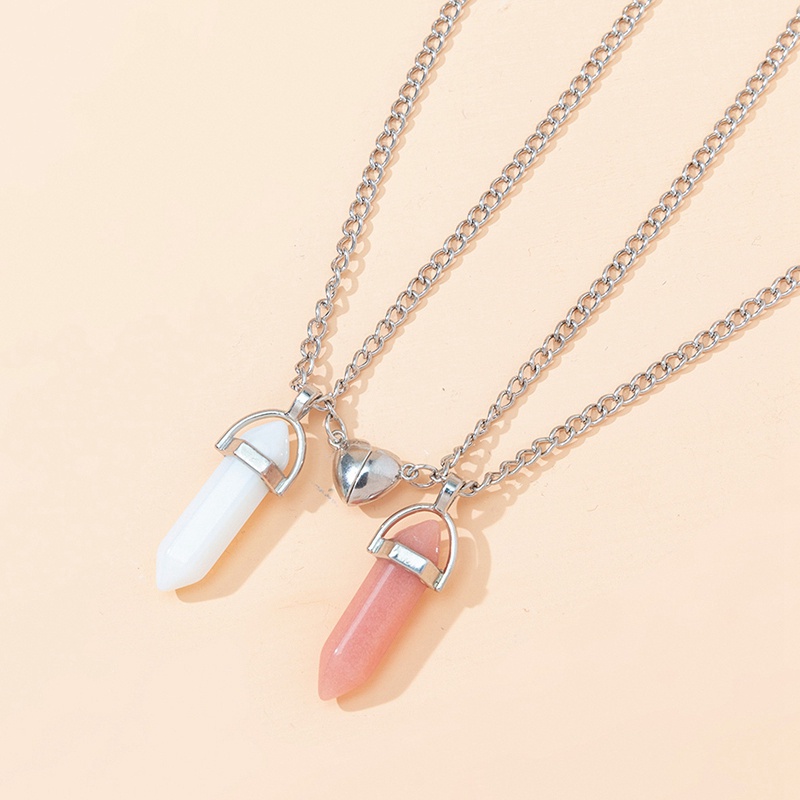 1 Pasang Kalung Liontin Kristal Kuarsa Alami Bentuk Hati Heksagonal Magnetik Untuk Hadiah Hari Valentine