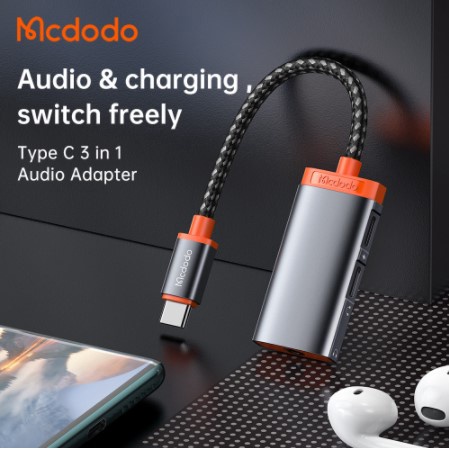 Mcdodo Converter Splitter Audio 3in1 Dual Type C + Jack 3.5Mm CA-094