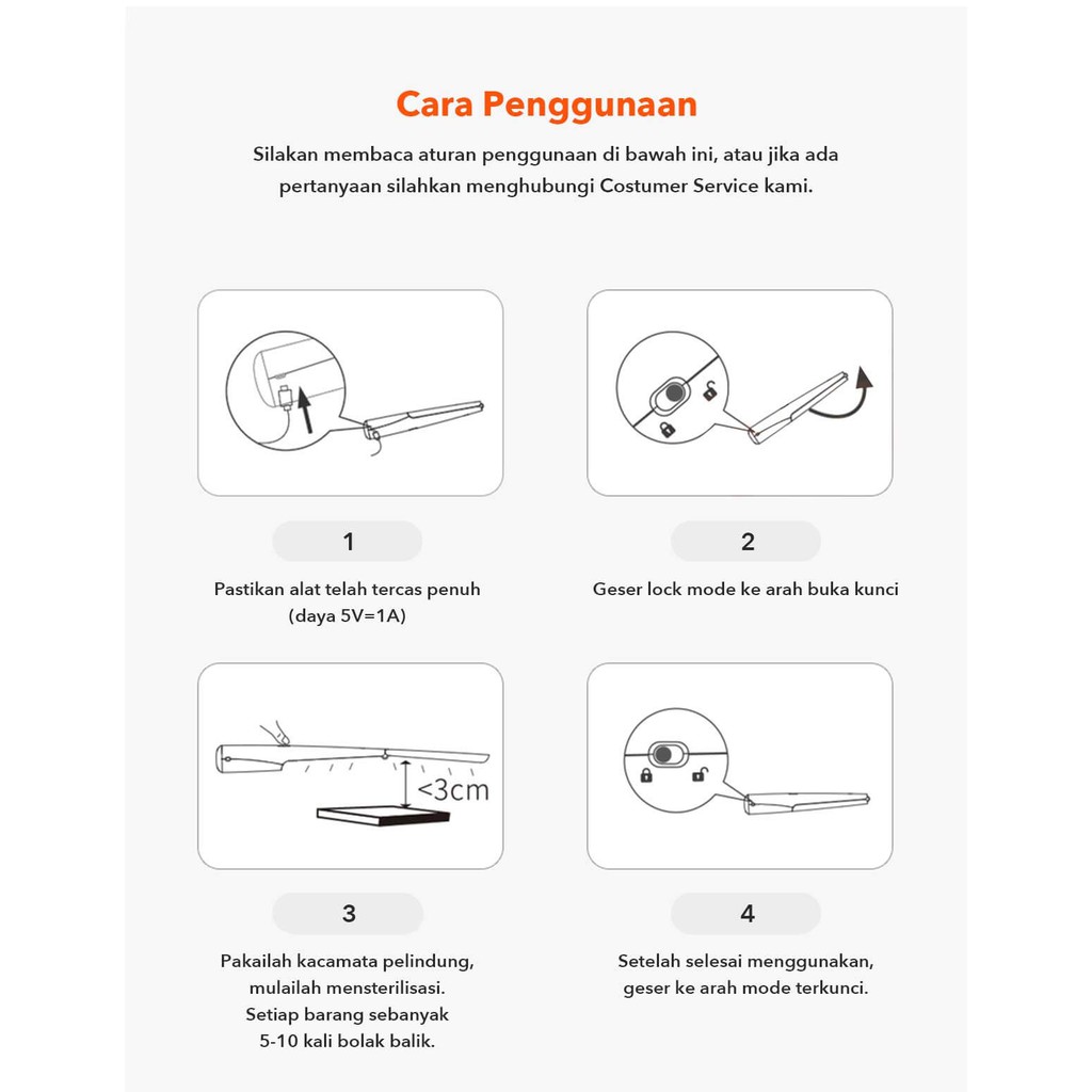 59S UVC LED Sterilizing Wand Sterilizer Stik Portable Pembunuh Virus Kuman Bakteri