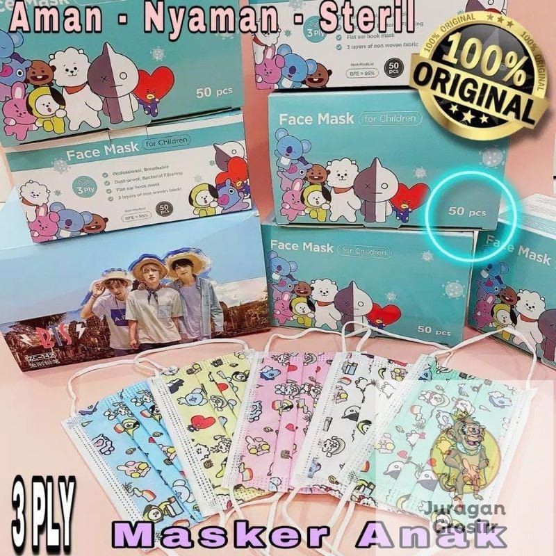 JG - MASKER ANAK 3 PLY HIJAB / MASKER HIJAB ANAK / BTS / 10 pcs