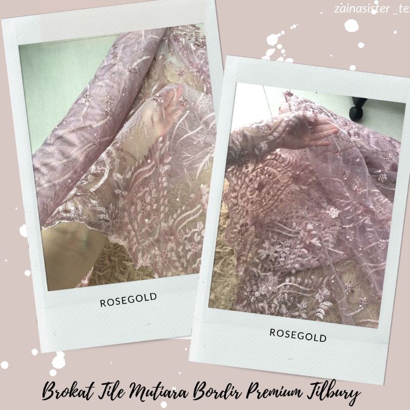 Kain Brokat Tile Mutiara Bordir Premium Mewah Tilbury Warna Rose gold