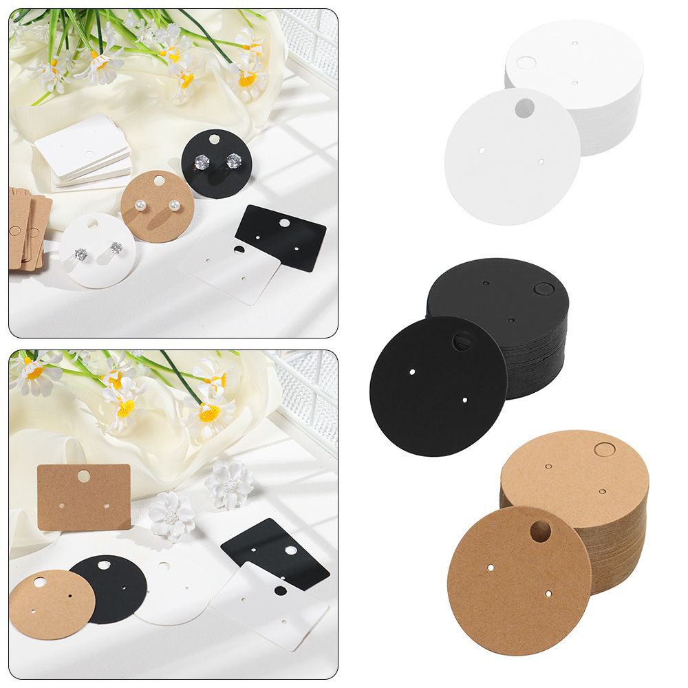 100 Pcs Kartu Label Holder Anting Kosong Bahan Kertas Kraft Warna Khaki Hitam Putih Diameter 4.5cm