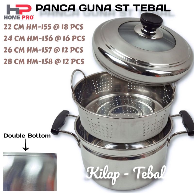 Panci kukus stainless tebal 22 cm alas ganda / doble bottom
