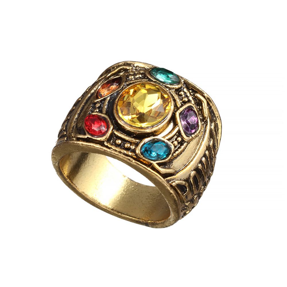 Cincin Power Ring Desain Thanos Gauntlet Infinity War Stones Bahan Alloy Gaya Retro Punk Untuk Unisex