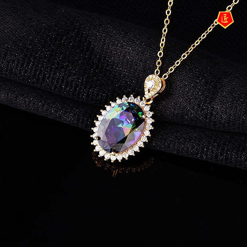 [Ready Stock]Elegant Laser Diamond Necklace 18K Gold Full Diamond Fashion Temperament