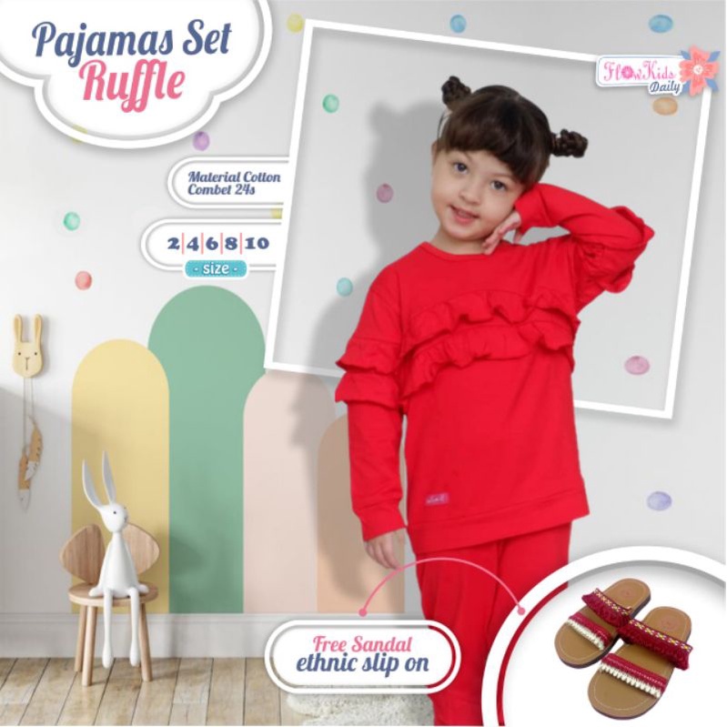 Afsheenastore Setelan Anak Perempuan Pajamas Set Ruffle