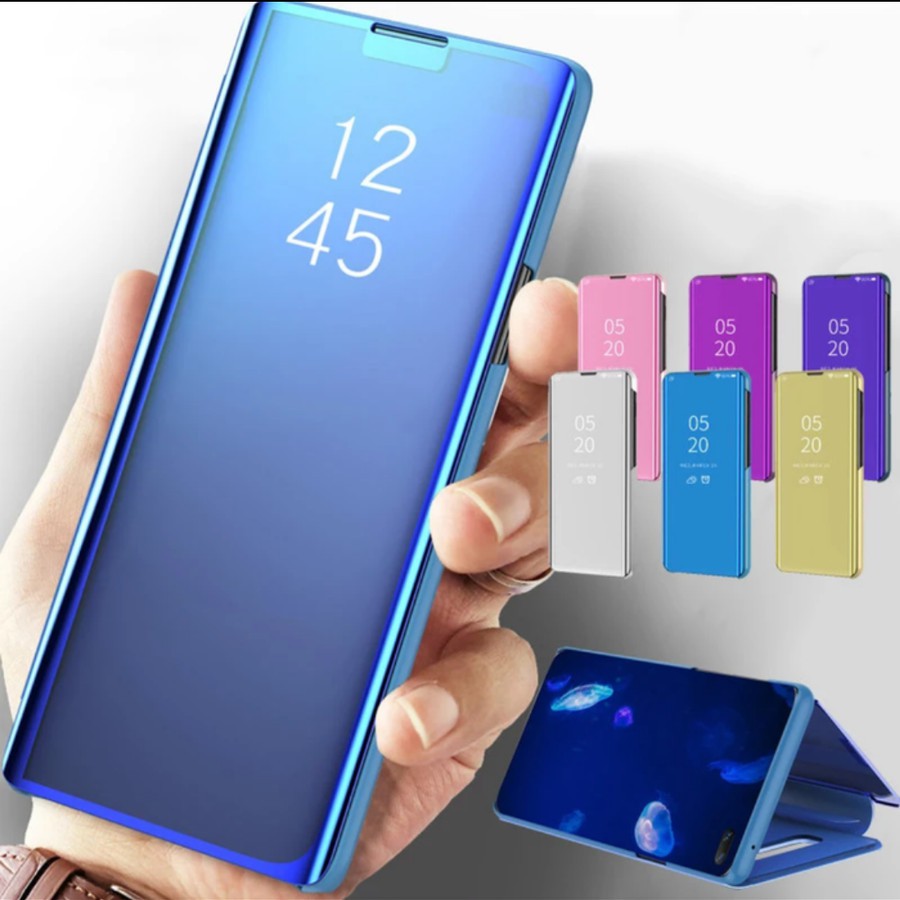 Case Flip Mirror Oppo Reno 5F Clear View Auto Lock