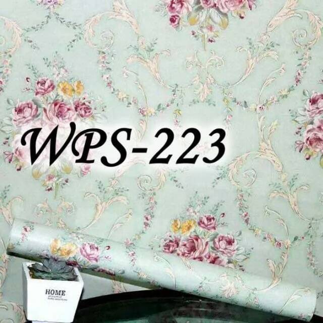 Wallpaper stiker dinding motif bunga rose berry biru toska ( shabi toska )