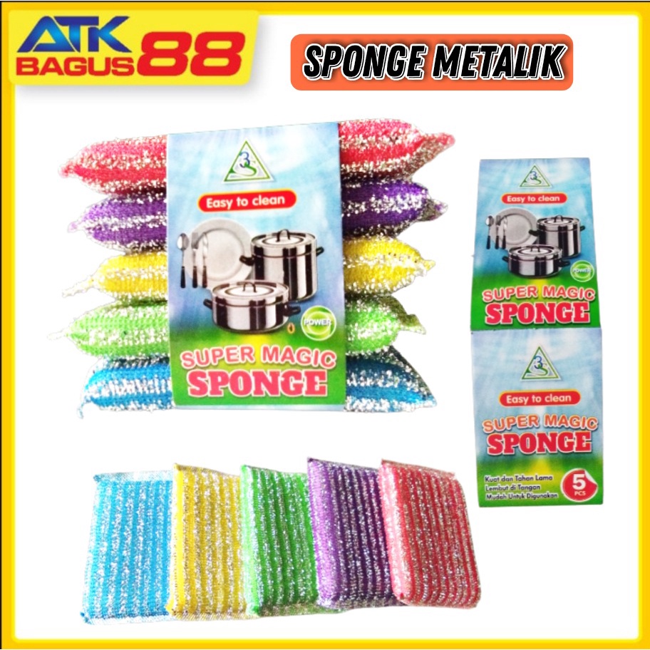 SPON BANTAL METALIC ISI 5 PCS/SPON CUCI PIRING/SPONGE