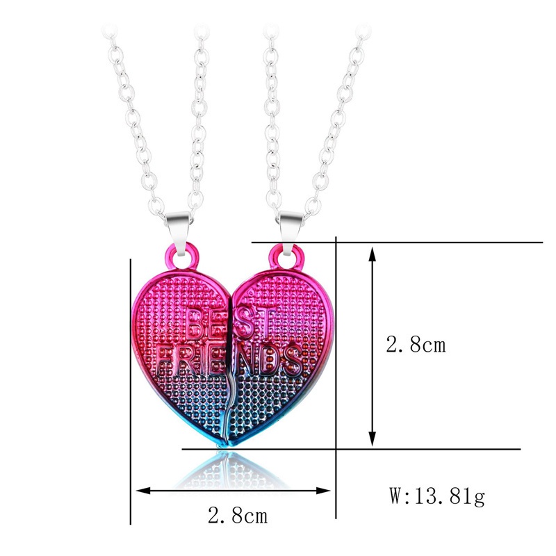 Fancyqube 2pcs / Set Kalung Rantai Liontin Bentuk Hati Warna Gradien Untuk Teman